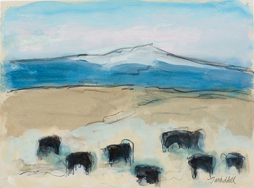 Theodore Waddell (Am. b. 1941), "Geyser Mountain Angus, Drawing #3", Oil, encaustic, and graphite on paper, framed under glass