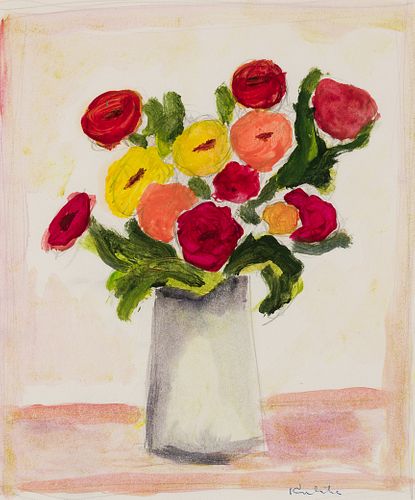 Robert Kulicke (Am. 1924-2007), Warm Color Flowers, Watercolor on paper, framed under glass