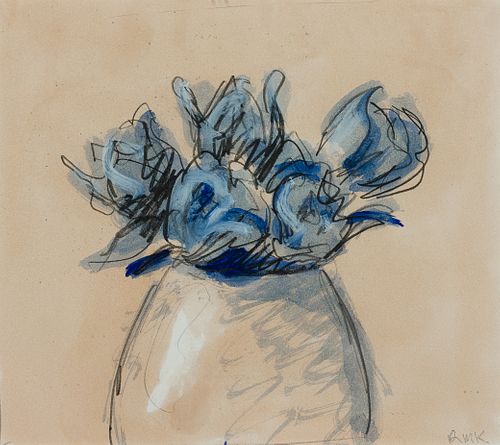 Robert Kulicke (Am. 1924-2007), Blue Flowers, Watercolor and graphite on paper, framed under glass