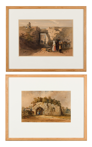 Edward Lear (Br. 1812-1888) and Samuel Prout (Br. 1783-1852), Two Works, Lithograph, framed under glass and Watercolor on paper, framed under glass