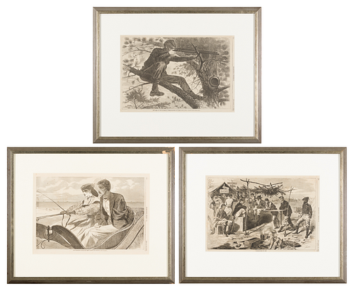 Winslow Homer (Am. 1836-1910), Three Works, Wood engraving published in Harper's Weekly, framed under glass