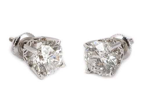 Ladies 14k White Gold & Diamond Stud Earrings