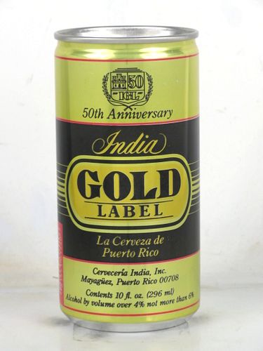 1987 India Gold Label 50th Ann. 296ml Beer Can Puerto Rico