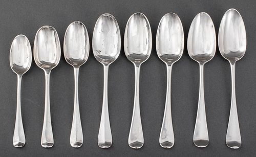 Georgian Silver Table or Place Spoons, 18th C, 8