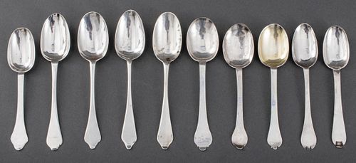 English Sterling Trefoil Table Spoons, 18 C, 10