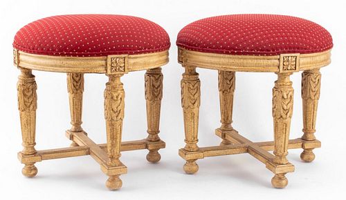 Neoclassical Manner Wood Ottomans, Pair
