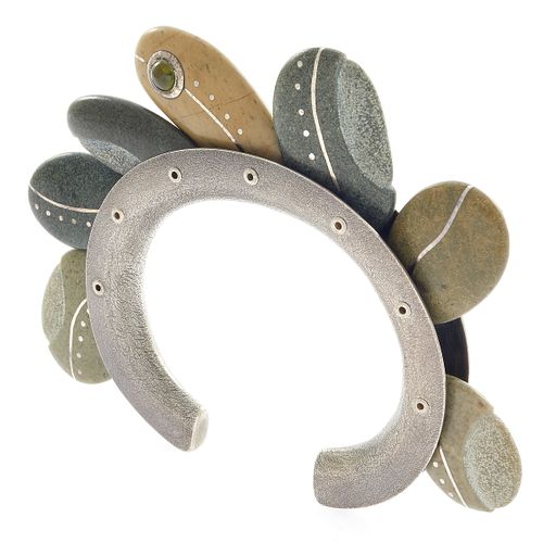 Tourmaline, River Stone, Sterling Silver Studio Bracelet