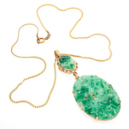 Carved Jade, 14k Yellow Gold Necklace
