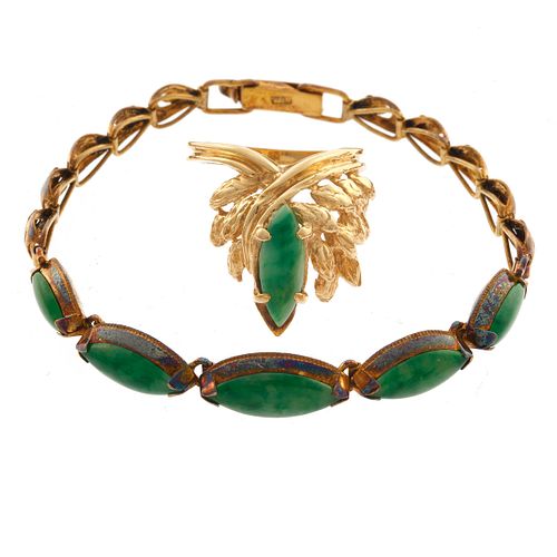 Jade 14k Yellow Gold Ring and Bracelet