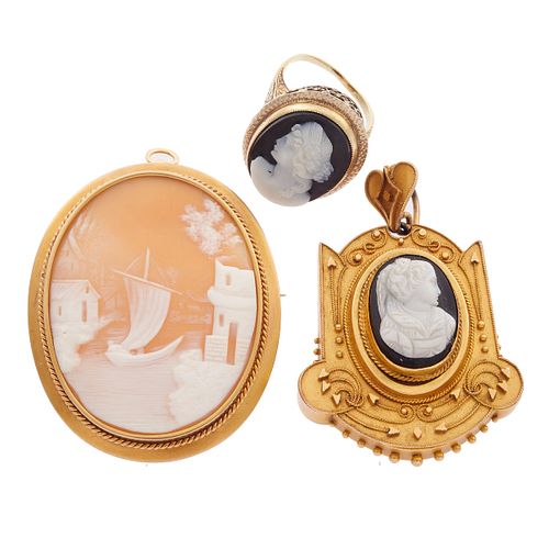 Collection of Hardstone, Shell Cameo Jewelry Items