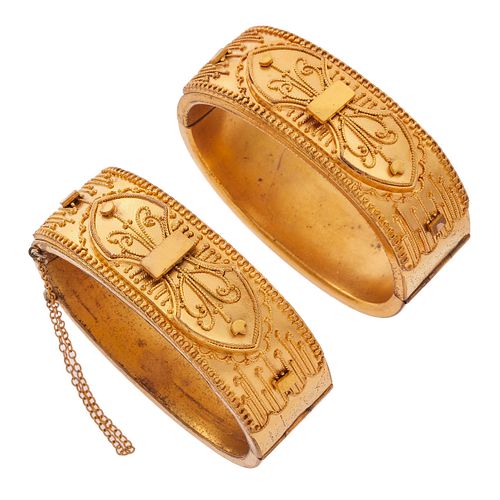 Pair of Victorian Gold-Plated Wedding Bracelets