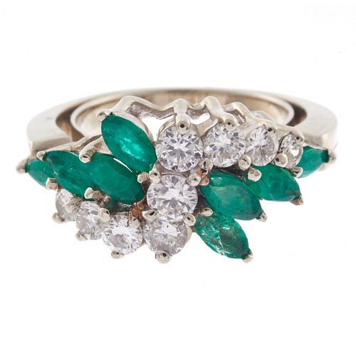Diamond, Emerald, 14k White Gold Ring