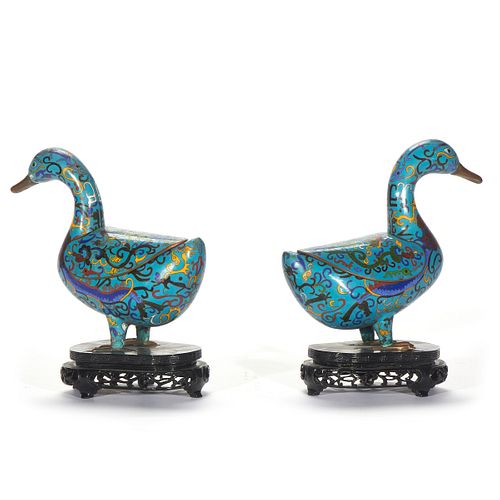 Pair Chinese Cloisonne Figures of Ducks
