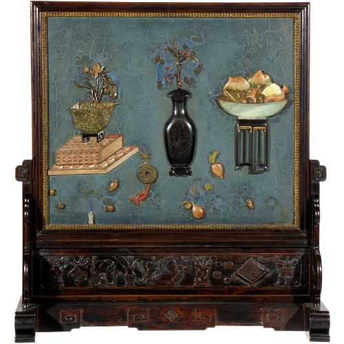 Chinese Hardstone and Jade "100 Antiques" Screen