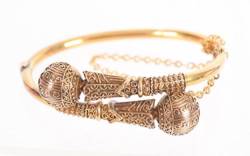 An Etruscan Revival 14k Gold Bypass Bracelet
