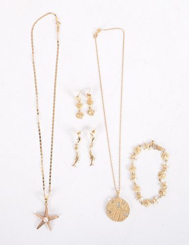 Five Pieces of Gold Beach/Nautical Theme Jewelry