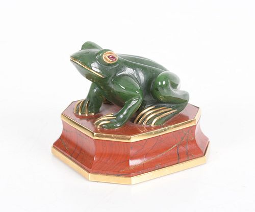 A French Jade, Marble and 18k Gold Frog