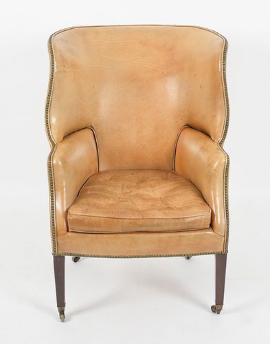George III Studded Leather Wingback Chair