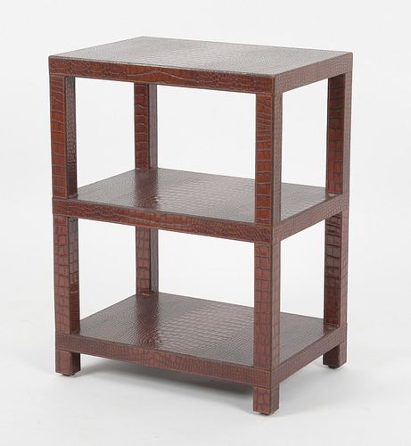 French Leather Three-Tier Side Table