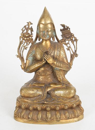 A Gilt Bronze Lama Tsongkhapa Figure