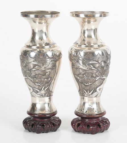 A Pair of Chinese Silver Export Vases