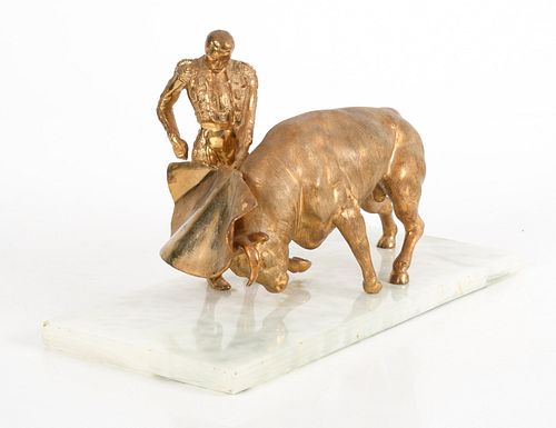 A Gilt Bronze Group, Bull and Matador