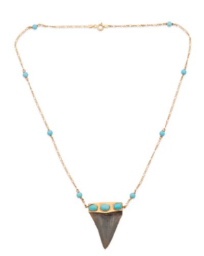 An Ivana Cella shark tooth and turquoise necklace