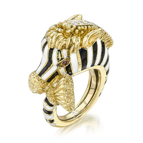 Frascarolo Zebra Enamel and Gold Ring