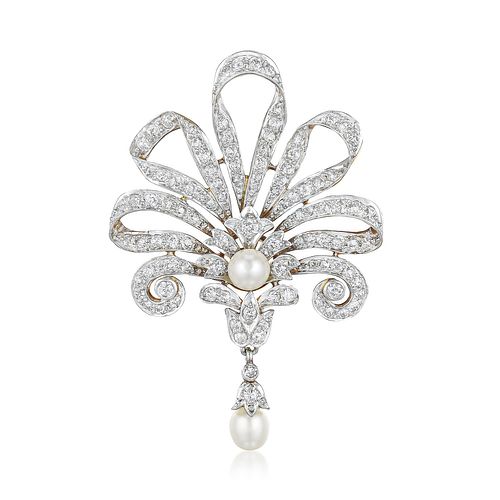 Edwardian Diamond and Pearl Pendant Necklace/Pin