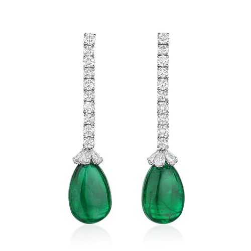 Diamond and Emerald Drop Earrings, C. Dunaigre Certified