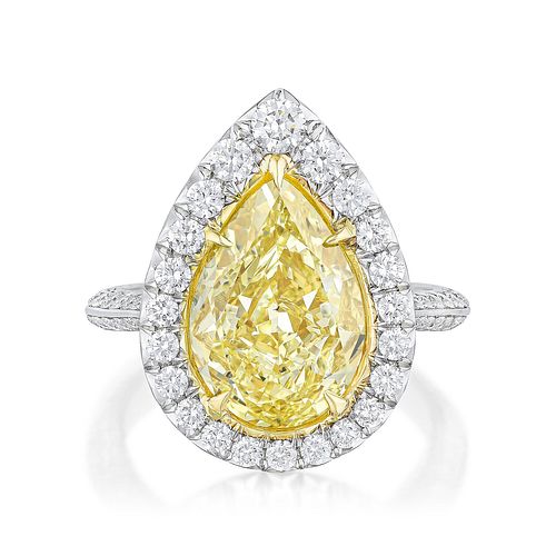 5.02-Carat Fancy Intense Yellow Diamond and Diamond Ring, GIA Certified
