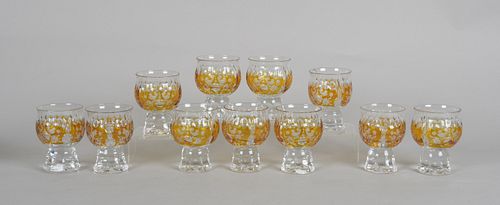 A Bohemian Amber Cut to Clear Punch Bowl Set