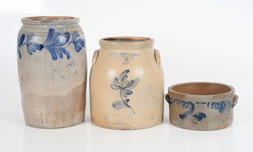 Three Pieces of Blue Decorated Stoneware
