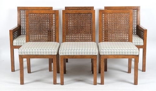 Six Widdicomb Caned Burlwood Dining Chairs