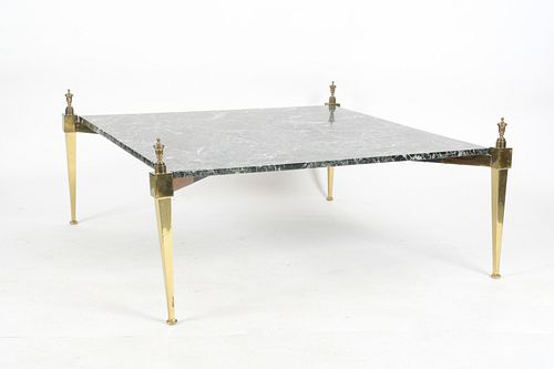 Neoclassical Style Brass & Marble Coffee Table