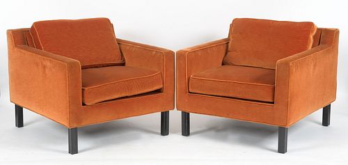 Pair Dunbar Corduroy Upholstered Club Chairs