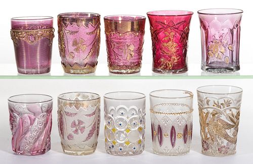 ASSORTED EAPG - STAINED TUMBLERS, LOT OF TEN