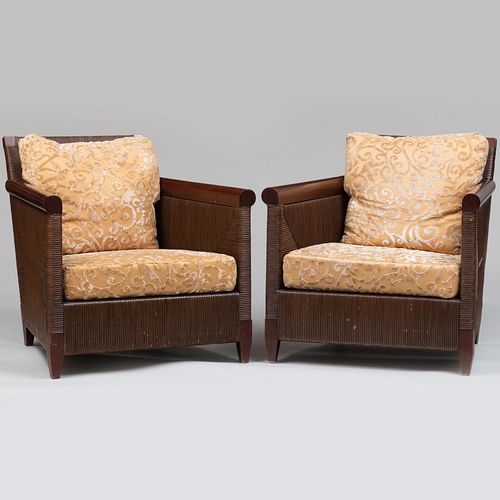 Pair of John Hutton for Donghia Wrapped Rattan Club Chairs
