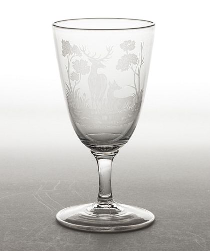 BUCK AND DOE ETCHED GLASS GOBLET