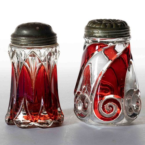 ASSORTED EAPG - RUBY-STAINED SUGAR SHAKERS, LOT OF TWO