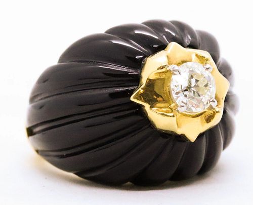 French Bombe Ring In 18K Gold & Platinum With 0.78 Cts Diamond