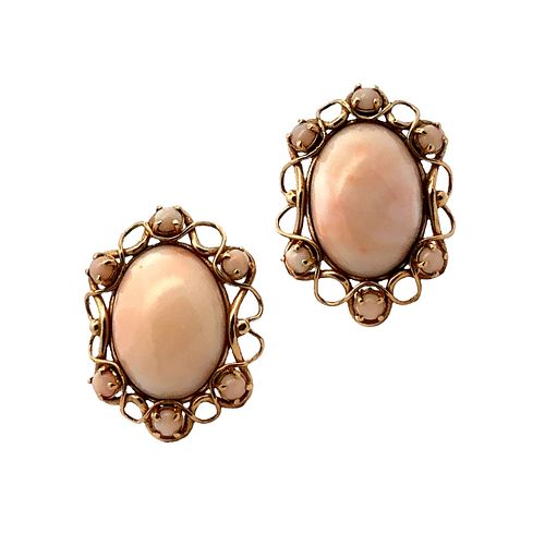 Antique 14k Gold Earrings with Angel Coral