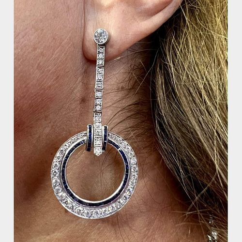 Platinum Sapphire & Diamond Earrings
