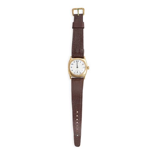 BUREN, A GOLD GENTLEMAN'S WRISTWATCH, c.1920'S, in 18ct yellow gold, cushion dial with subsidiary...