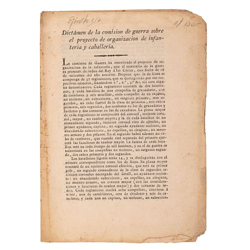 Zayas - Gutiérrez Acuña. Dictamen de la Comisión de Guerra Sobre el Proyecto de Organización de Infantería y Caballería. Madrid: 1821.