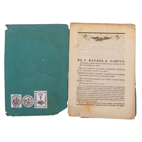 Juárez, Benito - García, Rafael J. Decreto por el que se Actualizan los Procedimientos para Juzgar a los Militares. Puebla, 1869.