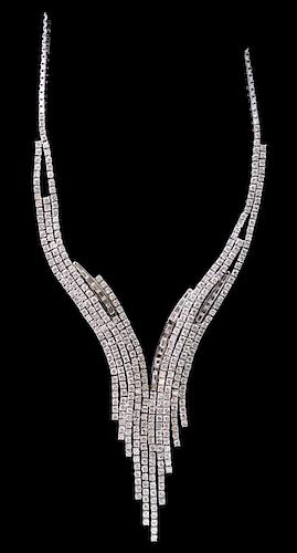 Ladies 18k White Gold & Diamond Waterfall Necklace