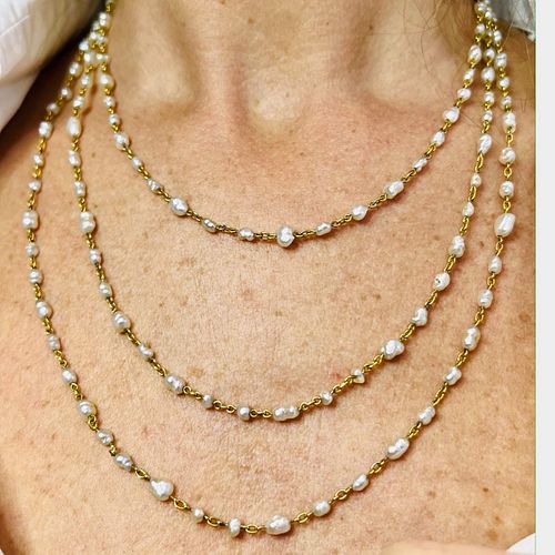 1960â€™s 18K Very Long Pearl Necklace