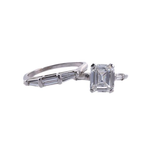 GIA 2.24ct D VS2 Emerald Cut Diamond Engagement Ring Set