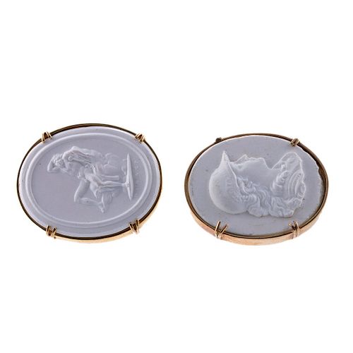 Pucci 14k Gold Hardstone Cameo Large Cufflinks